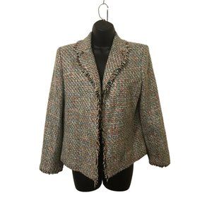 Koret Petite Multicolor Open Blazer Acrylic Tweed Long Sleeve Raw Hem Size 6P